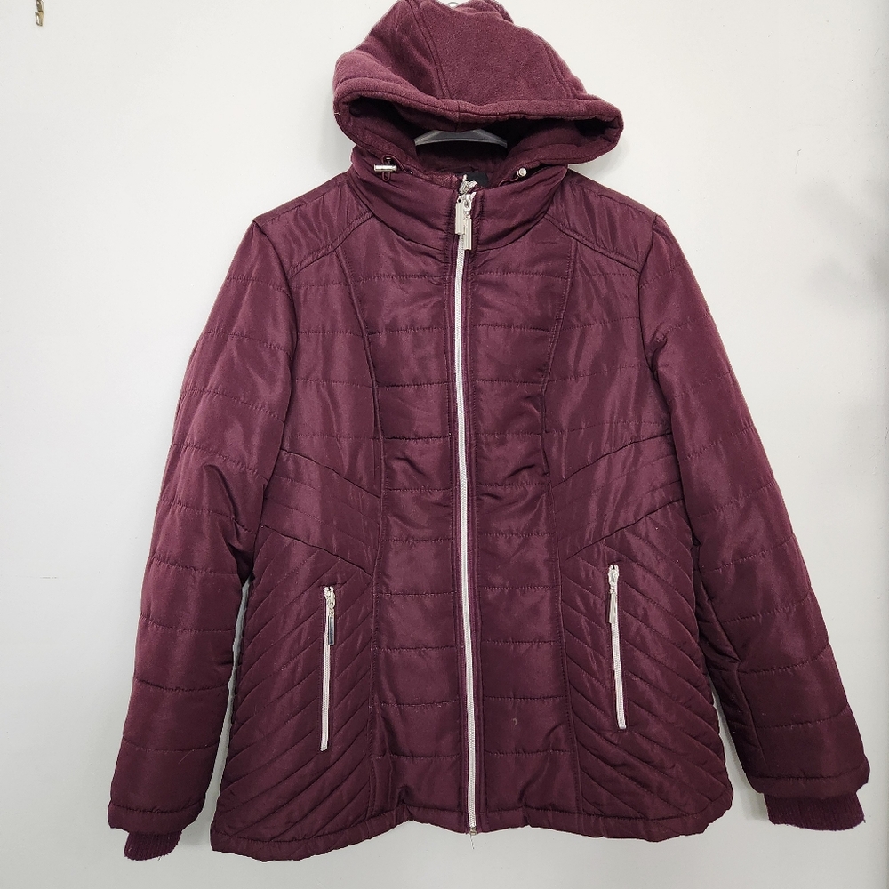 Womens Details Intl bib inset Hooded puffer Jacket Large